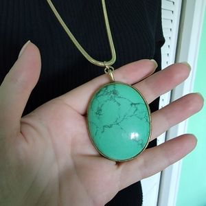 Antique beautiful brass faux turquoise pendant long necklace.